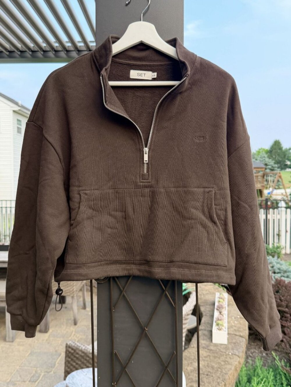 SET Active Heavyweight Sweats Half Zip Sweatshirt Dark Brown XS NWOT - Picture 2 of 10